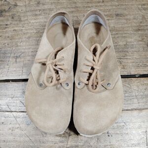 Birkenstock Maine Leather Shoes Sz EU37 US 6 M4 Tan Suede Loafer Lace Up Sneaker